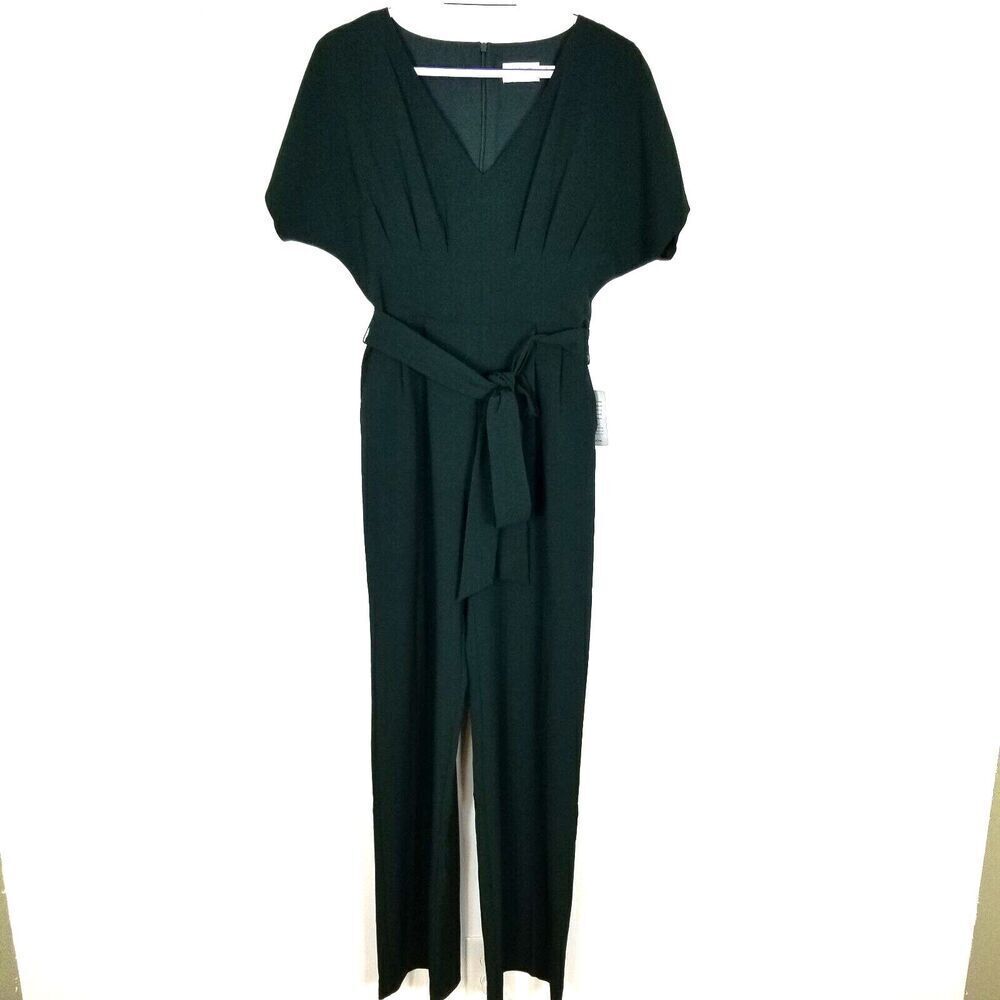 Eliza J Women Short Sleeve Belted Jumpsuit Size 0 Green‎ Wide Leg Full Length